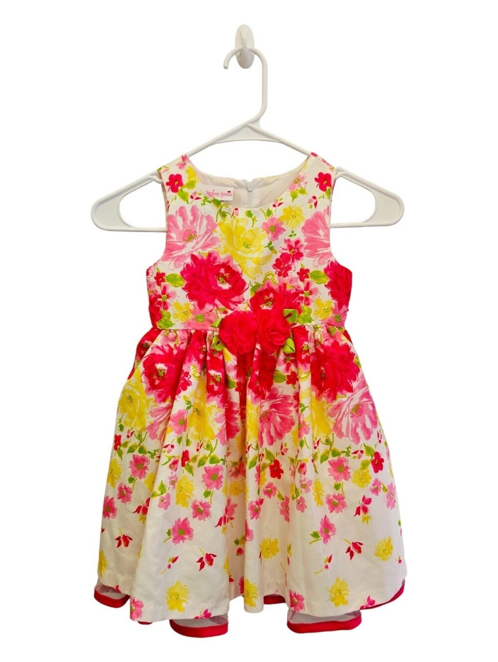 Ashley Ann Girls Floral Party Dress Size 4 Pink Yellow Flower Easter Spring